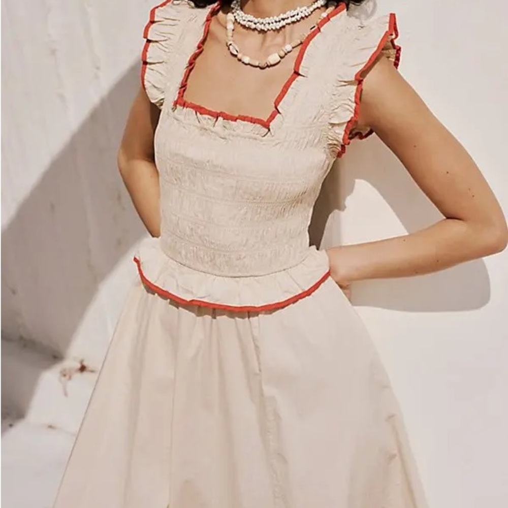 Free People Cream Midi Dress with Red Trim - Picture 3 of 12